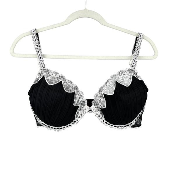 Cassandra Intimates Black White Lace Trim Padded Cups Underwire Bra Size 36D - Picture 1 of 6